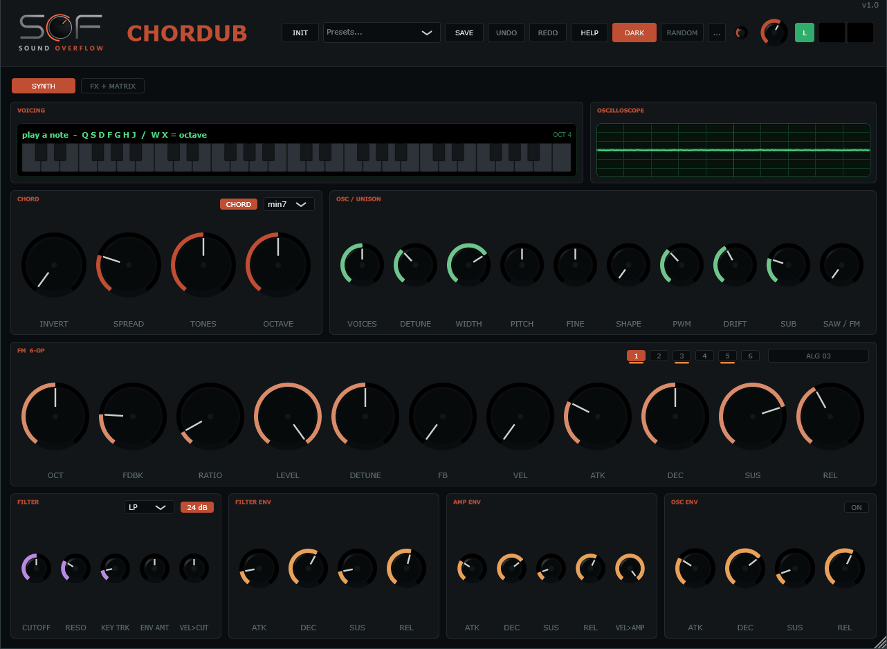 CHORDUB interface, dark theme
