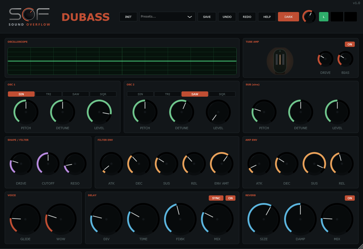 DUBASS interface, dark theme