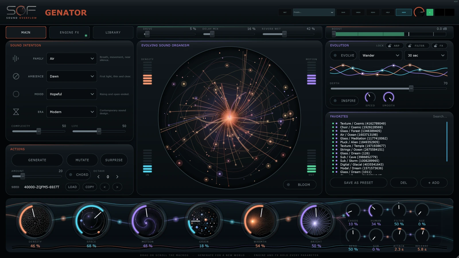 Interface du synthétiseur génératif GENATOR